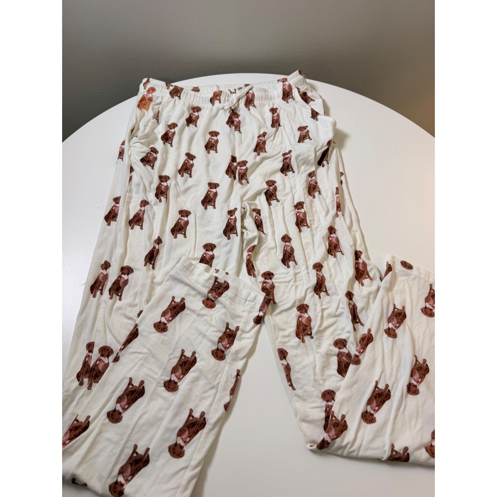 Hamer Hill‎ Pajama Pants Kids 14/16Y White Brown Excellent Bamboo Dog Print